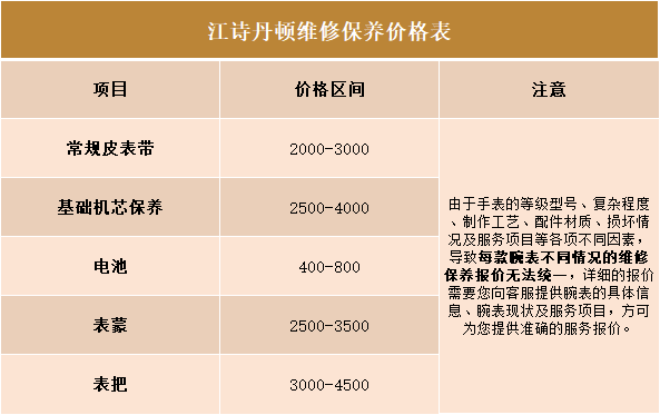 江诗丹顿售后维修保养费用价目表